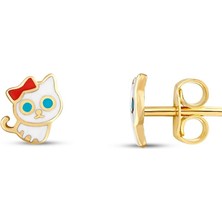 Assos Pırlanta Altın Kedi Figürlü Çocuk Küpe - 14K