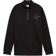 Puma Erkek Siyah Puma Ess Scrıpt Half-Zip Crew Erkek Siyah Sweatshirt