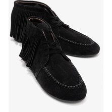 Luvi Raux Siyah Süet Hakiki Deri Saçaklı Kadın Bilekte Bot