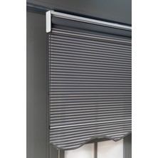 Bizden Perde Çift Mekanizmalı Etekli Antrasit Jaluzi Görünümlü Tül ve Stor Güneşlik Perdeler