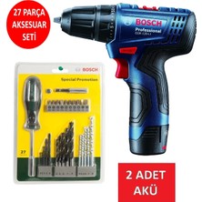 Bosch Çift Akülü Şarjlı Matkap Seti + 27 Parça Vidalama Ucu