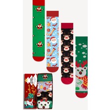 Neşeli Çoraplar 4 'lü Noel Havlu Çorap Set