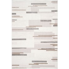 Cool Halı Lena Krem Rengi Oturma Odası Salon Halısı Çizgili Yumuşak Dokulu Akrilik Lazer Kesim Ev Oda Halısı