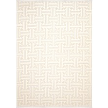 Cool Halı Lena Bej Krem Halı Geometrik Girift Desen Kabartmalı Lazer Kesim Akrilik Halı Yumuşak Makina Halısı