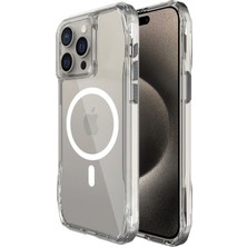 Bix iPhone 15 Pro Max Octagon Hava Yastıklı Magsafe Kılıf Maksimum Korumalı Antrasit Kristal Şeffaf
