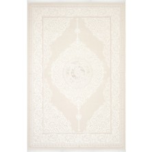 Cool Halı Lena Krem Bej Klasik Göbekli Halı Akrilik Dokuma Lazer Kesim Çerçeveli Ev Oturma Odası Salon Halısı