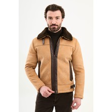 MCR Suni Deri Slim Fit İçi Kürklü Yandan Cep Fermuarlı Erkek Mont