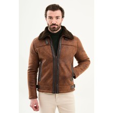 MCR Suni Deri Slim Fit İçi Kürklü Yandan Cep Fermuarlı Erkek Mont