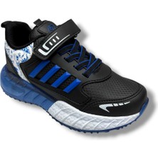 Lafonten 748F-26 Cilt Deri Anatomik Cırtlı Erkek Çocuk Sneaker Siyah Sax