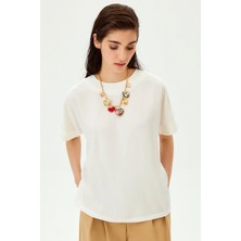 Allyco Bisiklet Yaka Taş İşlemeli Regular Örme Tişört