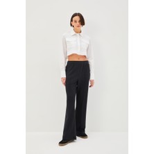 Allyco Nervürlü Wide Leg Beli / Lastikli Örme Pantolon