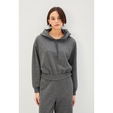 Allyco Lastik Detaylı Kapüşonlu Örme Simli Sweatshirt