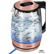 Özbience Rose Gold Çelik Cam Kettle, 2200W, 1.7l, Işıklı Su Isıtıcı