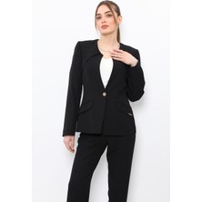 Önder Özsoy Sıfır Yaka Ön Robalı Ceket-Siyah