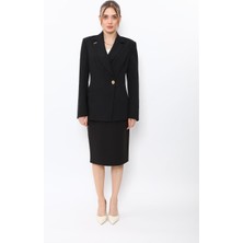 Önder Özsoy Erkek Yaka Asimetrik Ceket & Düz Dar Etek-Siyah