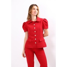 Önder Özsoy Dik Yaka Kısa Kollu Ceket-Kırmızı