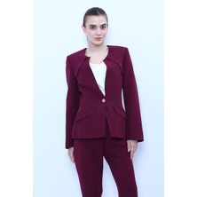 Önder Özsoy Sıfır Yaka Ön Robalı Ceket-Mürdüm