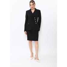 Önder Özsoy  Erkek Yaka Asimetrik Ceket & Yırtmaçlı Düz Dar Etek-Siyah