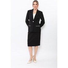 Önder Özsoy Erkek Yaka Konbinli Tek Düğme Ceket & Düz Dar Etek-Siyah