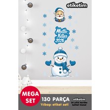 Etiketim Mavi Yılbaşı YENİYIL130 Parça Kar Taneli Yılbaşı Temalı Cam Duvar Stıcker Seti