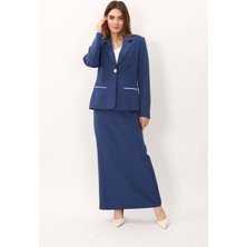 Önder Özsoy Erkek Yaka Konbinli Tek Düğme Ceket & Uzun Düz Dar Etek-Indigo