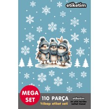 Etiketim Yılbaşı Yeniyıl 110 Parça Sevimli Kuşlar Kar Taneli Yılbaşı Temalı Cam Duvar Stıcker Seti