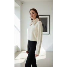 Aymiss Moda Yakası Kürklü,crop,fermuarlı Hırka/ceket