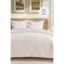 Evlen Home Collection Kapitone Kadife Yatak Örtüsü Seti Tek Kişilik Supersoft 2 Parça Krem Yumuşak Elyaf Dolgulu Çeyizlik