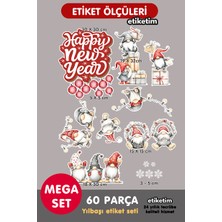 Etiketim Yılbaşı Yeniyıl 60 Parça Kar Taneli Şans Cüceleri Temalı Cam Duvar Çıkartmaları Stıcker Seti
