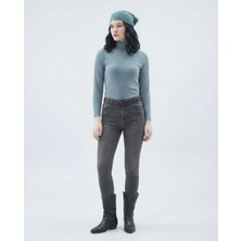 Defy's Kadın Mint Yeşili Yarım Balıkçı Yaka Fitilli Kaşkorse Bluz - Yumuşak Viskon