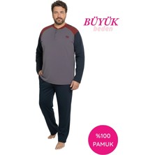 Guava Erkek Antrasit Bordo Büyük Beden Desenli 3 Düğmeli %100 Pamuk Mevsimlik Uzun Kol Cepli Pijama Takımı