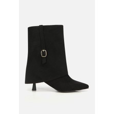 Yaya By Hotiç Kadın Süet Siyah Pantolon Görünümlü Tokalı Topuklu Bot