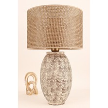 HMY Design Riche Handmade Seramik Abajur Krem-Kahve-Hasır