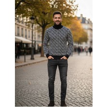 Yusgos Erkek Balıkçı Yaka Çelik Örgü Yüksek Kaliteli Geometrik Desenli K