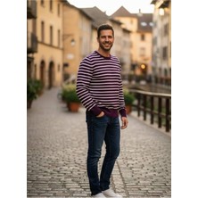 Yusgos Erkek Bisiklet Yaka Çelik Örgü Yüksek Kaliteli Çizgili Kazak