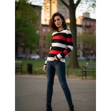 Yusgos Kadın Bisiklet Yaka Kalın Çizgili Çelik Örgü Yüksek Kaliteli Trik