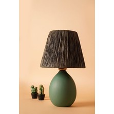 HMY Design Rond Handmade Seramik Abajur Su Yeşili-Gri