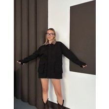 Mesga Butik Astarlı Yaka Detaylı Artos Ceket Siyah ST2651019