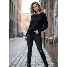 Yusgos Kadın Bisiklet Yaka Çelik Örgü Yaka Çizgili Yüksek Kaliteli Triko