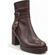 Ustalar Ayakkabı Kahverengi Kadın Hakiki Deri Topuklu Bot 039.536