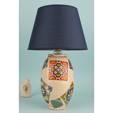 HMY Design Ciment Handmade Desenli Abajur Lacivert