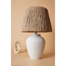 HMY Design Modern Desir Handmade Seramik Abajur Beyaz-Hasır