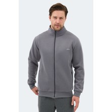 Slazenger Mendoza I Erkek Fermuarlı Dik Yaka Cepli Siyah Sweatshırt