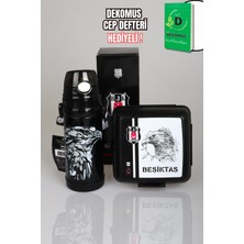 "dekomus Cep Defteri Hediyeli" Lisanslı Beşiktaş 500 ml Çelik Matara ve Beslenme Kabı Seti Eagle