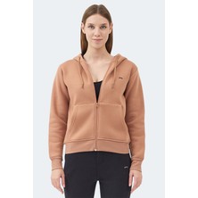 Slazenger MILIO I Kadın Fermuarlı Kapüşonlu Cepli Camel Sweatshırt