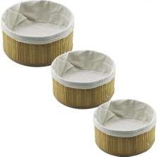 Shopwave 3 Boy Yuvarlak Bambu Kenar Organizer Sepet Ahşap Altlık - Bezli 21X25X28CM (5047)