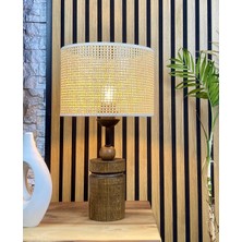 Decodelight Ahşap Ceviz Renk Silindir Ayaklı Hazeran Hasır Şapkalı Abajur Masa Lambası Modelleri