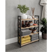 Ravilo Çok Amaçlı Dekoratif Banyo Rafı 4 Katlı Meşe