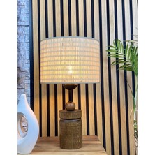 Decodelight Ahşap Ceviz Renk Silindir Ayaklı Hazeran Hasır Şapkalı Abajur Masa Lambası Modelleri