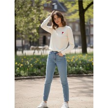 Yusgos Kadın Bisiklet Yaka Göğüs Nakışlı Yüksek Kaliteli Triko Kazak